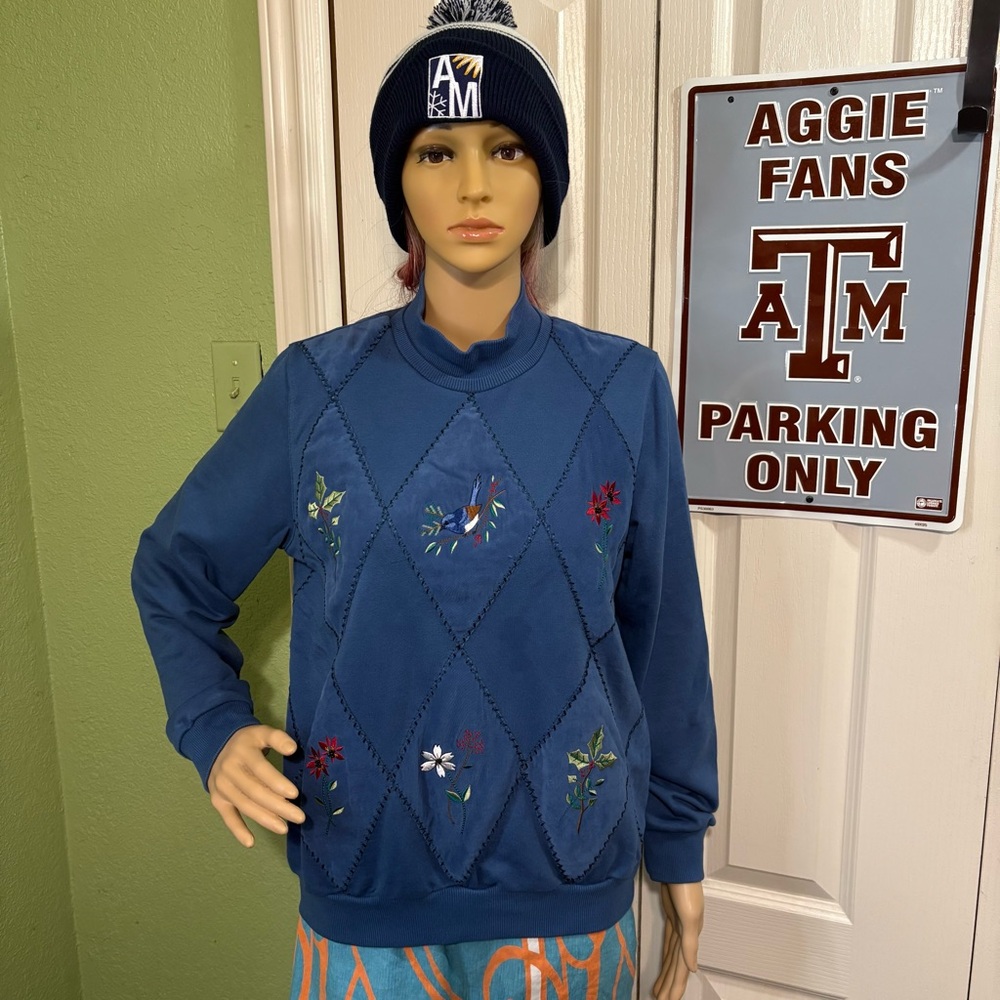 Alfred Dunner Blue Floral Crewneck Sweater